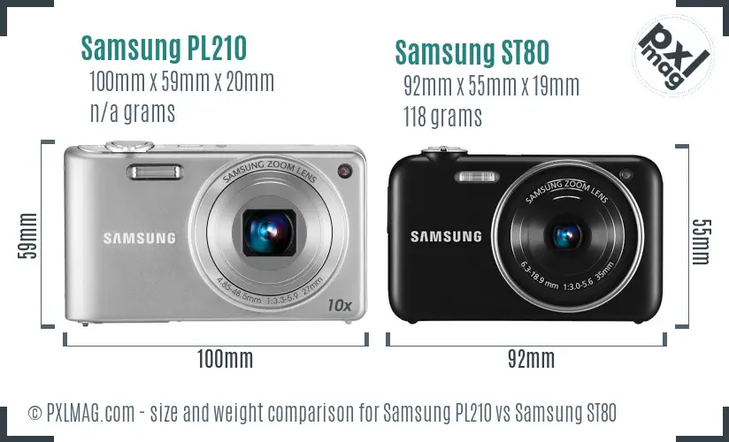Samsung PL210 vs Samsung ST80 size comparison