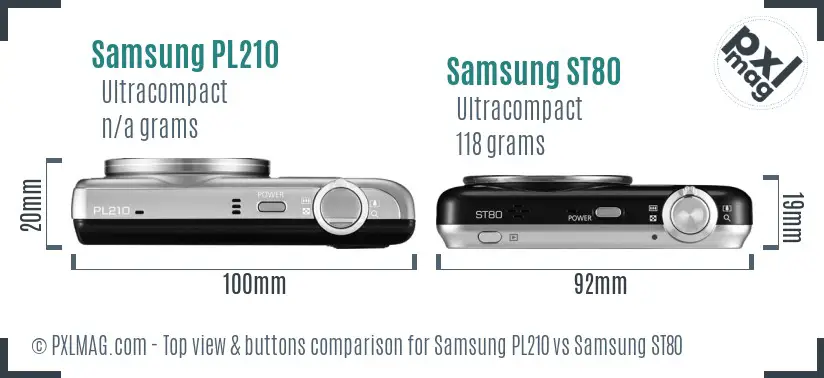 Samsung PL210 vs Samsung ST80 top view buttons comparison