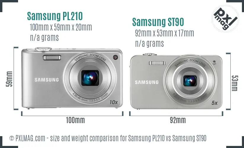 Samsung PL210 vs Samsung ST90 size comparison