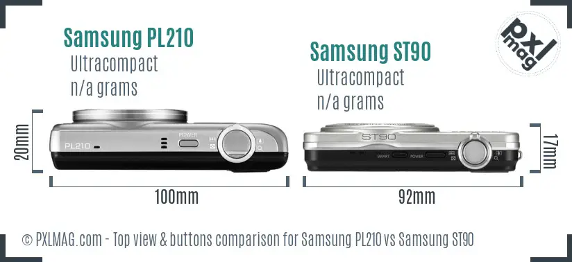 Samsung PL210 vs Samsung ST90 top view buttons comparison