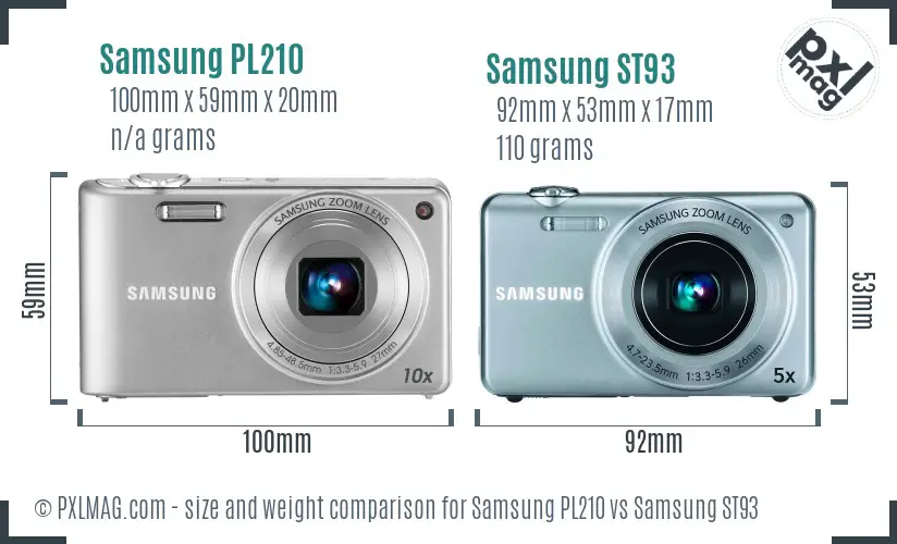 Samsung PL210 vs Samsung ST93 size comparison