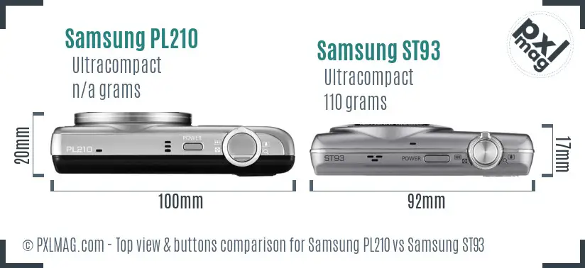 Samsung PL210 vs Samsung ST93 top view buttons comparison