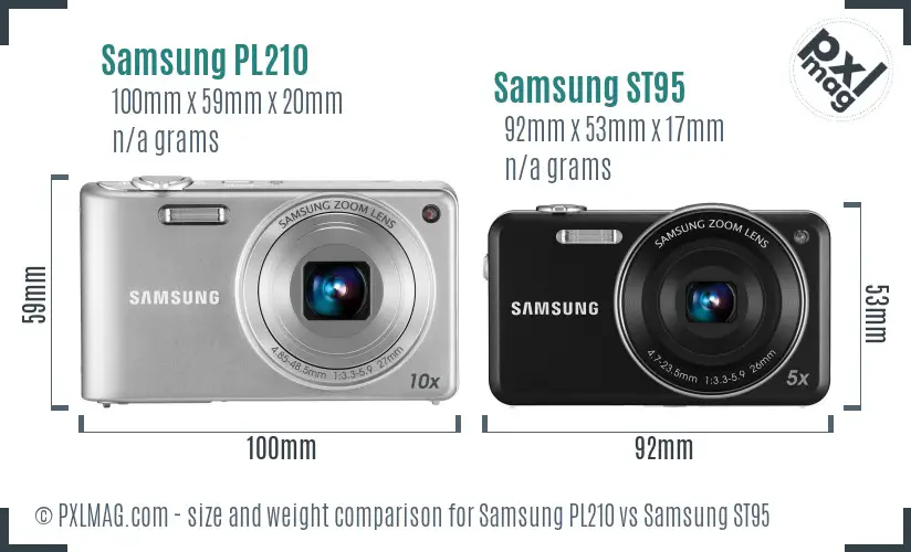 Samsung PL210 vs Samsung ST95 size comparison