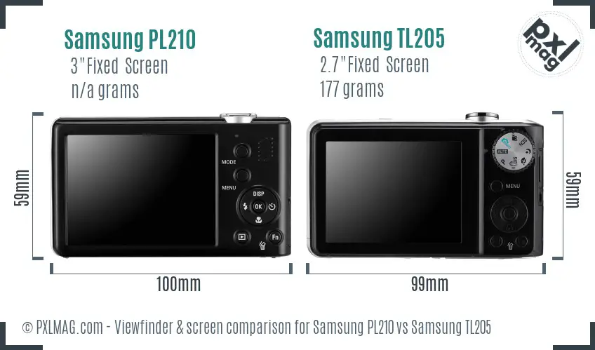 Samsung PL210 vs Samsung TL205 Screen and Viewfinder comparison