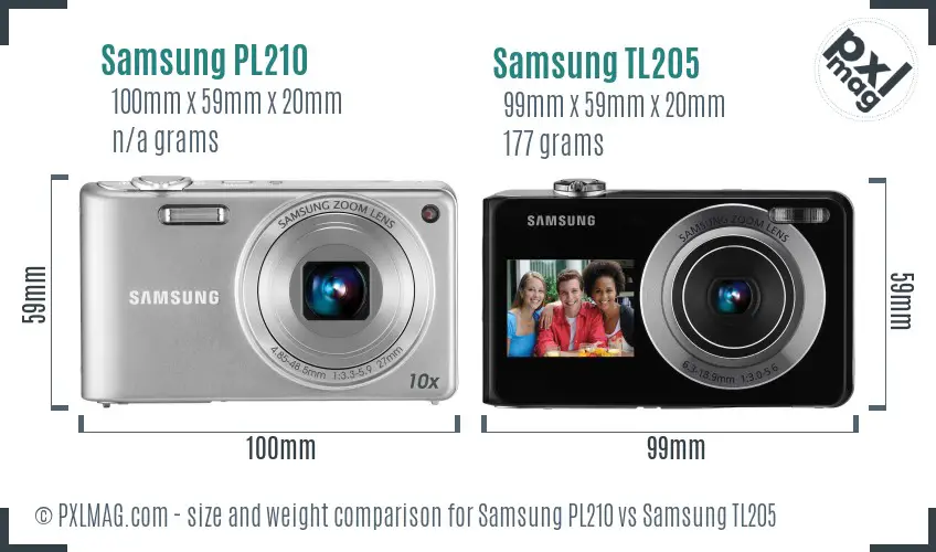 Samsung PL210 vs Samsung TL205 size comparison
