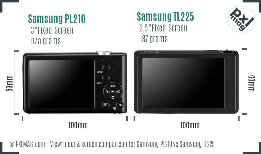 Samsung PL210 vs Samsung TL225 Screen and Viewfinder comparison