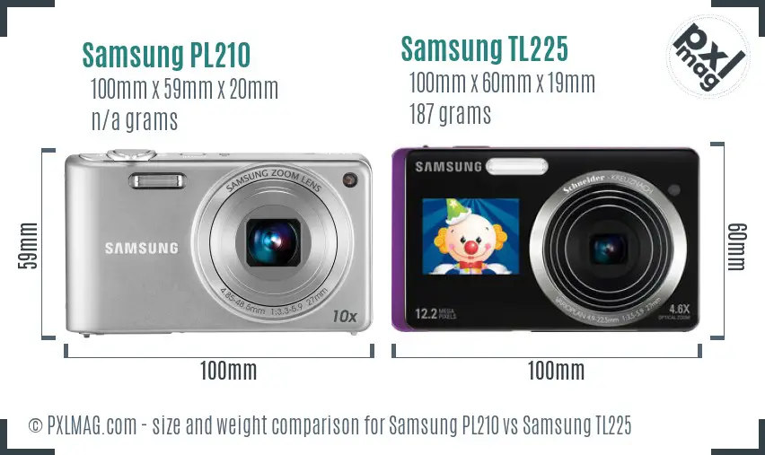 Samsung PL210 vs Samsung TL225 size comparison