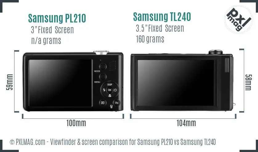 Samsung PL210 vs Samsung TL240 Screen and Viewfinder comparison