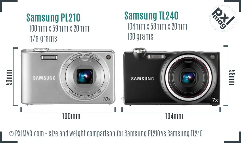 Samsung PL210 vs Samsung TL240 size comparison