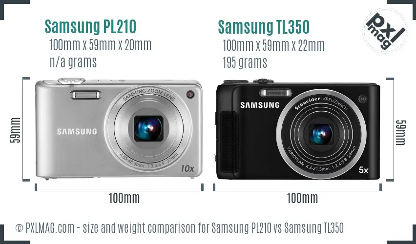 Samsung PL210 vs Samsung TL350 size comparison