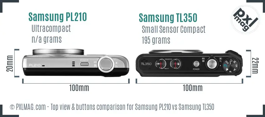 Samsung PL210 vs Samsung TL350 top view buttons comparison