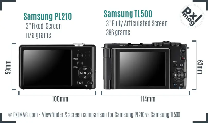 Samsung PL210 vs Samsung TL500 Screen and Viewfinder comparison