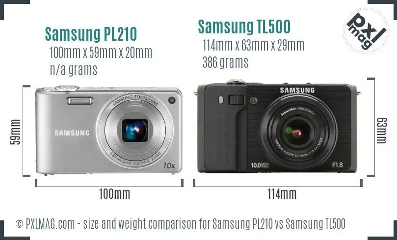 Samsung PL210 vs Samsung TL500 size comparison