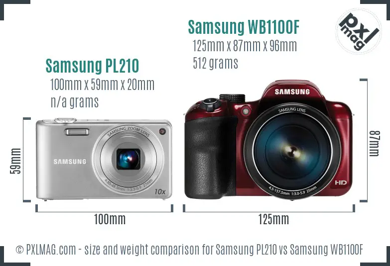 Samsung PL210 vs Samsung WB1100F size comparison