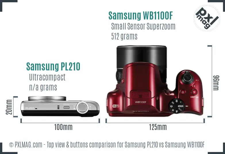 Samsung PL210 vs Samsung WB1100F top view buttons comparison