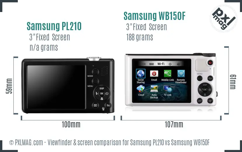 Samsung PL210 vs Samsung WB150F Screen and Viewfinder comparison