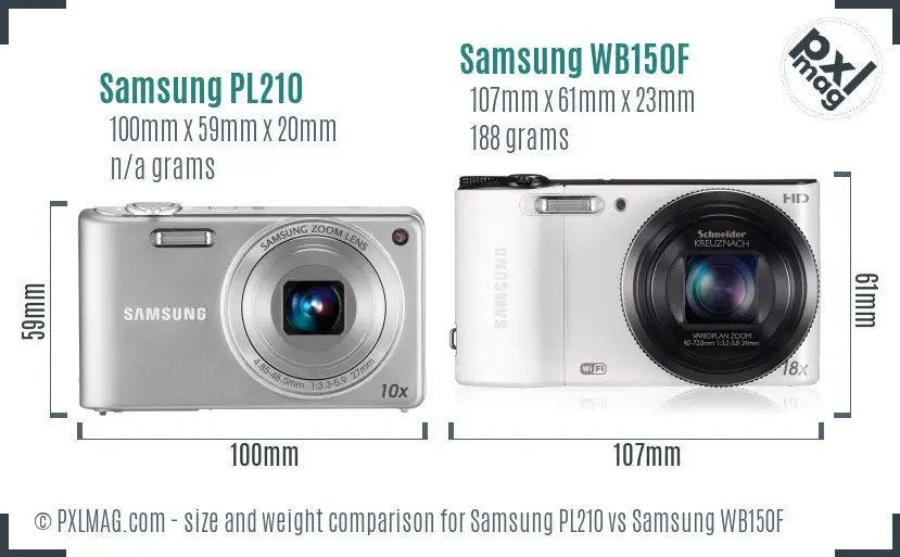 Samsung PL210 vs Samsung WB150F size comparison