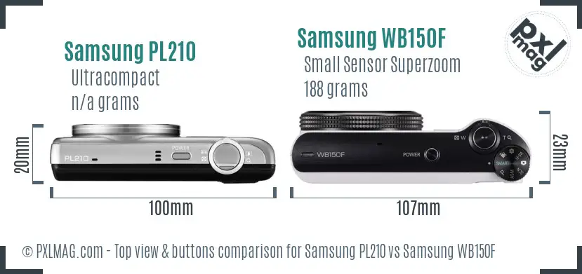 Samsung PL210 vs Samsung WB150F top view buttons comparison