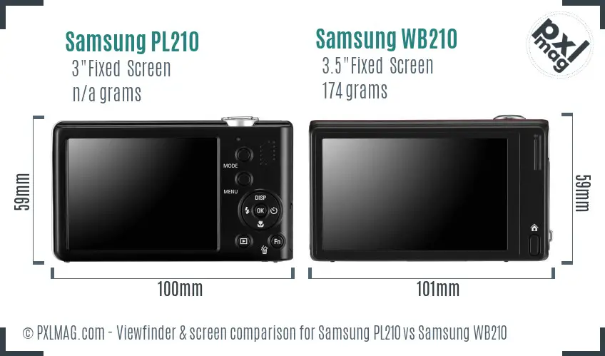 Samsung PL210 vs Samsung WB210 Screen and Viewfinder comparison