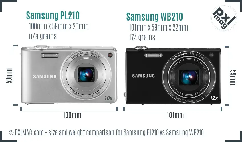 Samsung PL210 vs Samsung WB210 size comparison