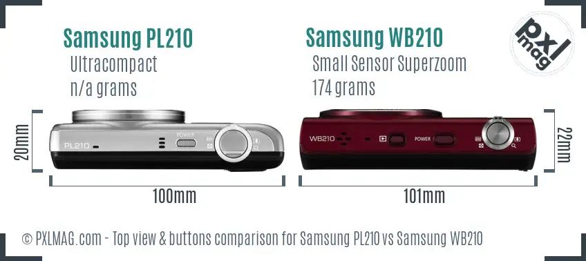 Samsung PL210 vs Samsung WB210 top view buttons comparison