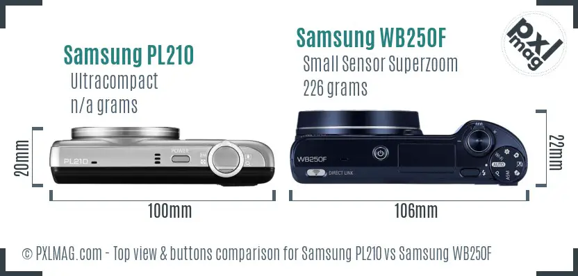 Samsung PL210 vs Samsung WB250F top view buttons comparison