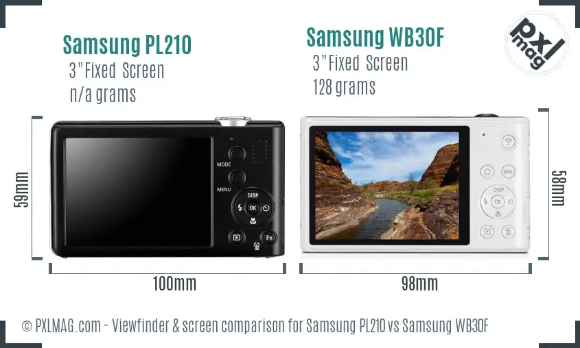 Samsung PL210 vs Samsung WB30F Screen and Viewfinder comparison