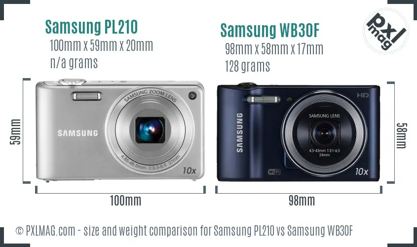 Samsung PL210 vs Samsung WB30F size comparison