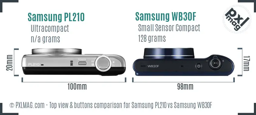 Samsung PL210 vs Samsung WB30F top view buttons comparison