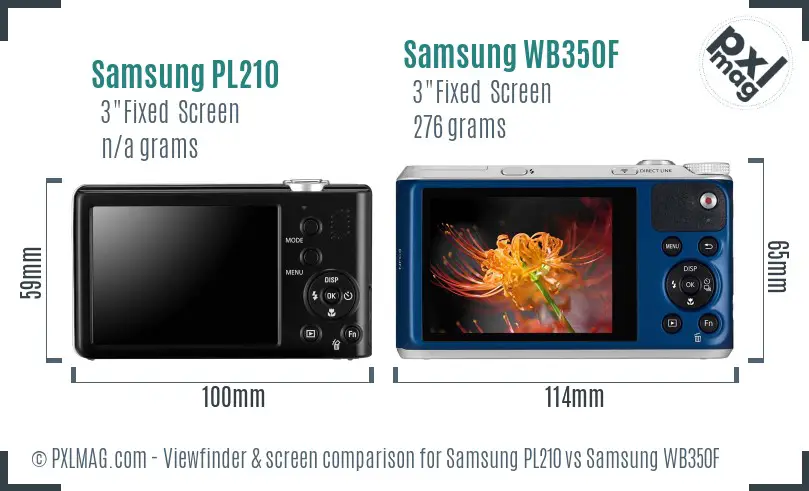 Samsung PL210 vs Samsung WB350F Screen and Viewfinder comparison