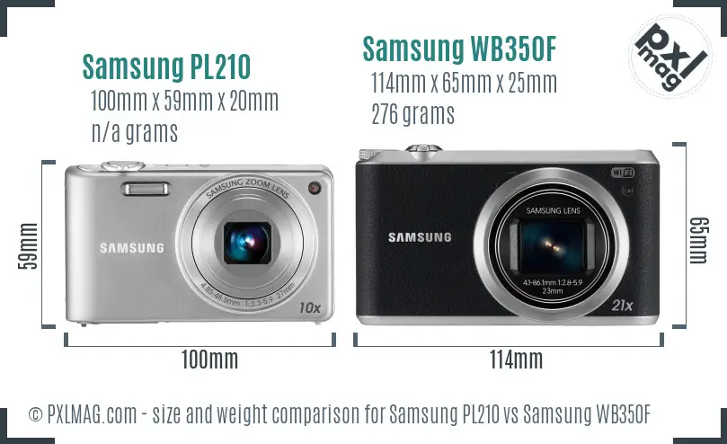 Samsung PL210 vs Samsung WB350F size comparison