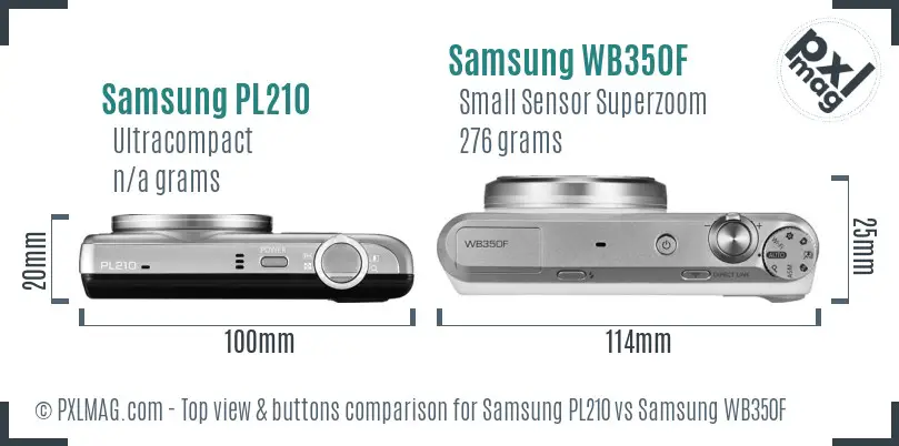 Samsung PL210 vs Samsung WB350F top view buttons comparison