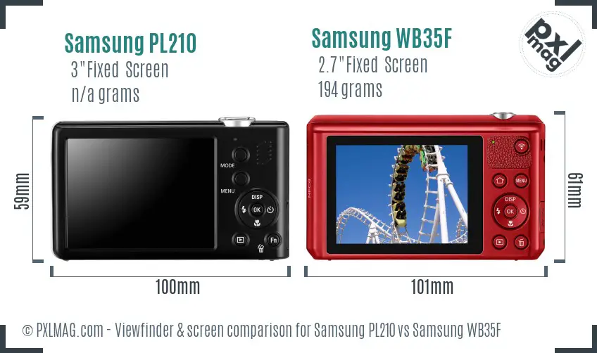 Samsung PL210 vs Samsung WB35F Screen and Viewfinder comparison