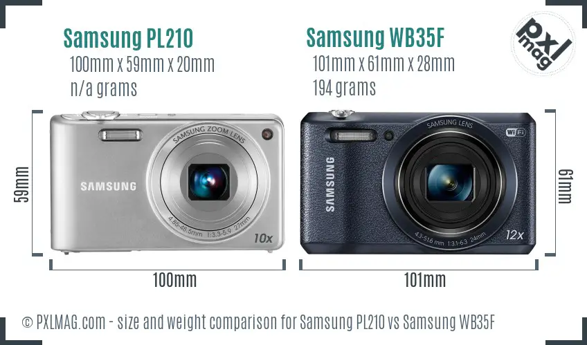 Samsung PL210 vs Samsung WB35F size comparison