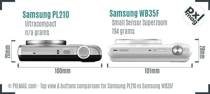 Samsung PL210 vs Samsung WB35F top view buttons comparison