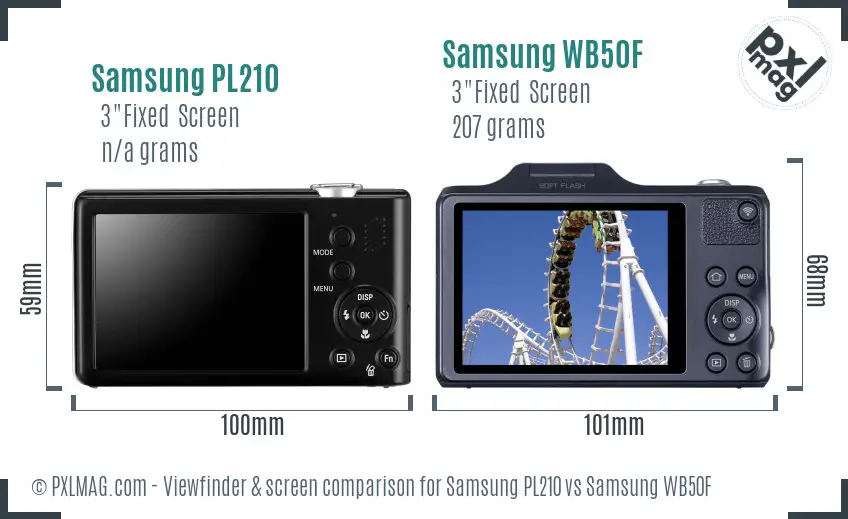 Samsung PL210 vs Samsung WB50F Screen and Viewfinder comparison