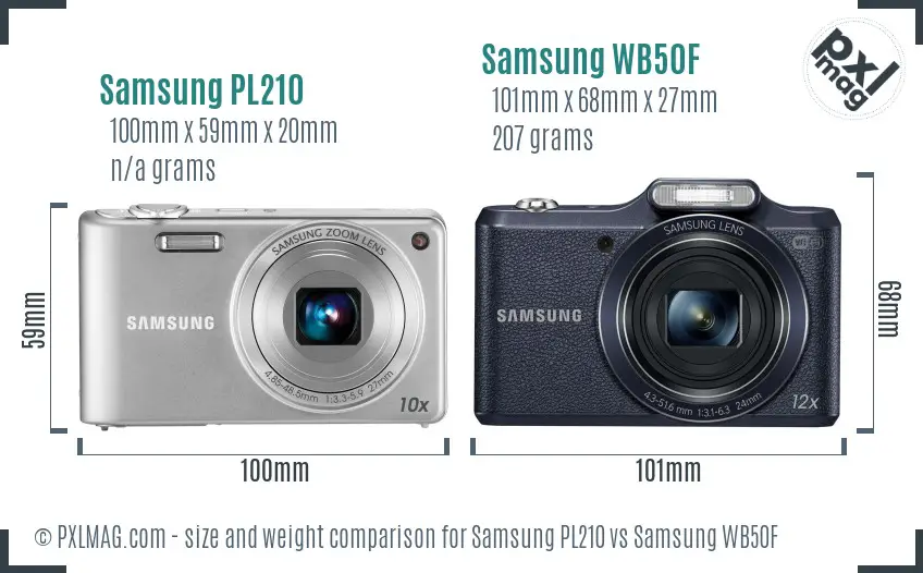 Samsung PL210 vs Samsung WB50F size comparison