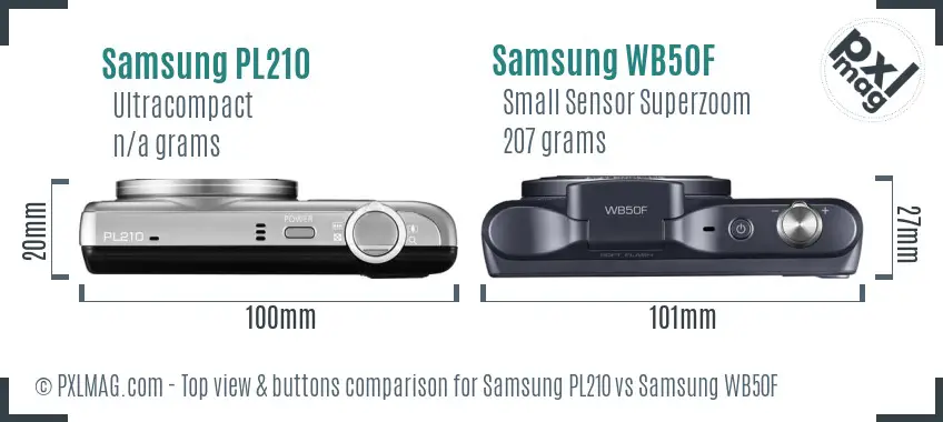 Samsung PL210 vs Samsung WB50F top view buttons comparison