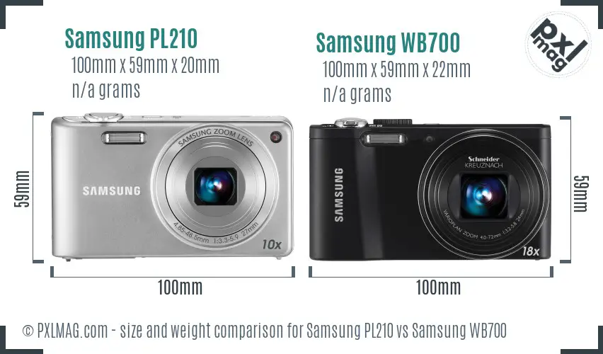 Samsung PL210 vs Samsung WB700 size comparison
