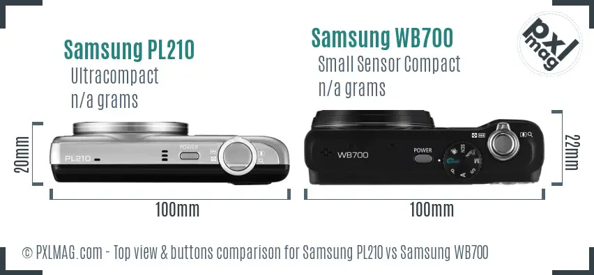 Samsung PL210 vs Samsung WB700 top view buttons comparison