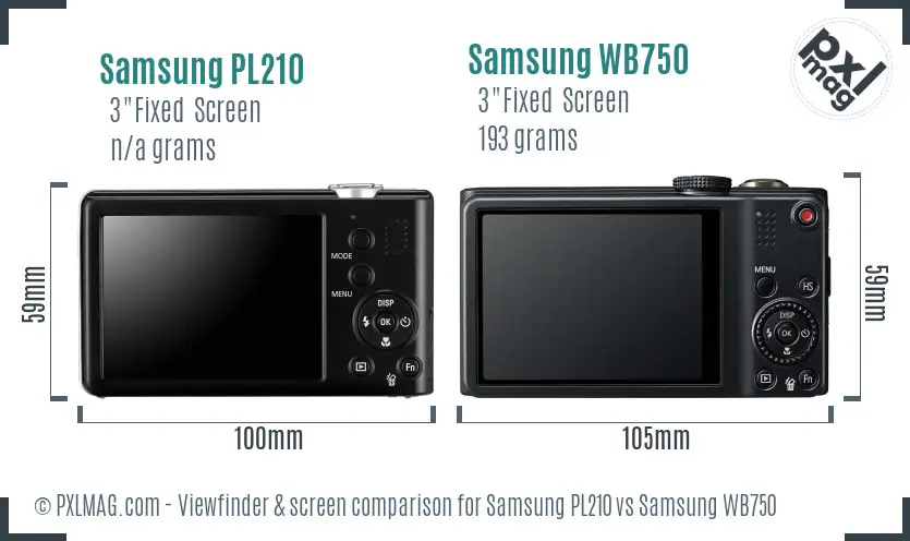 Samsung PL210 vs Samsung WB750 Screen and Viewfinder comparison