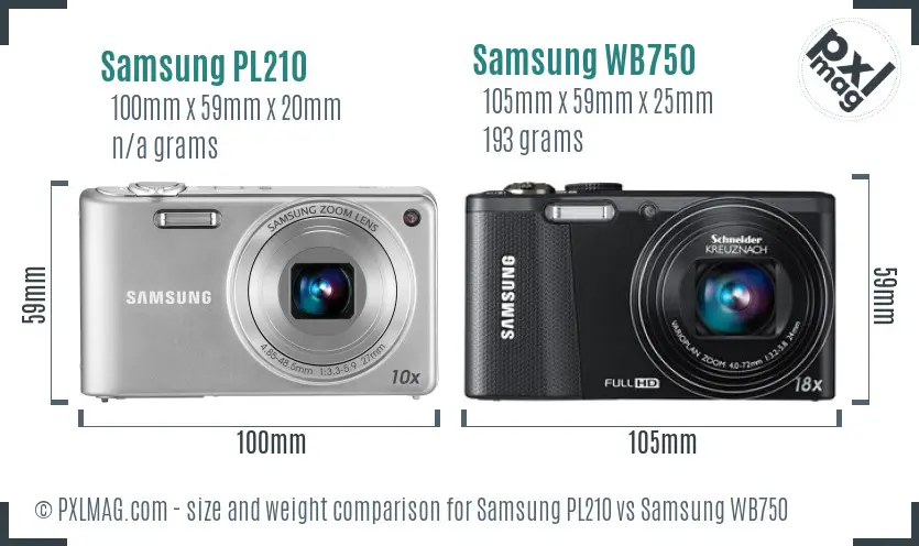 Samsung PL210 vs Samsung WB750 size comparison