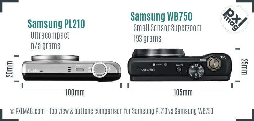 Samsung PL210 vs Samsung WB750 top view buttons comparison