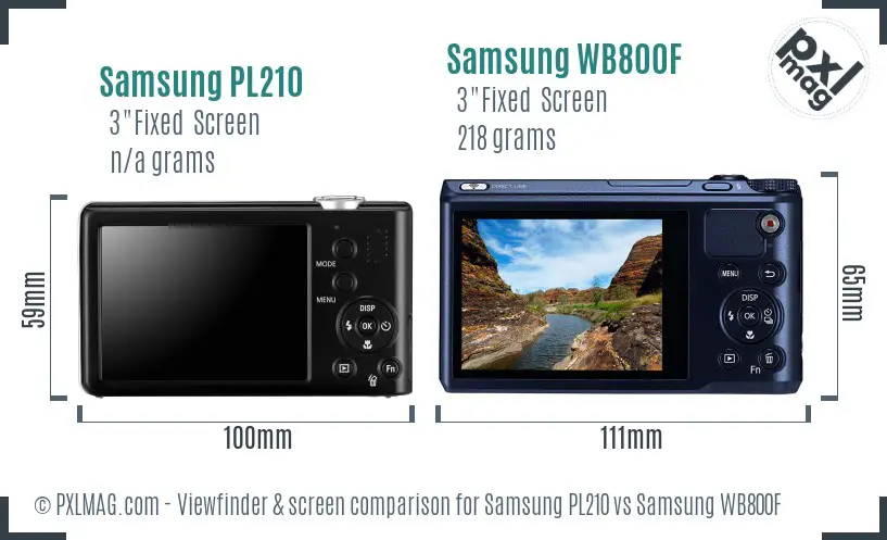 Samsung PL210 vs Samsung WB800F Screen and Viewfinder comparison