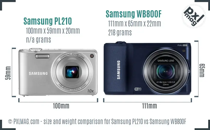 Samsung PL210 vs Samsung WB800F size comparison