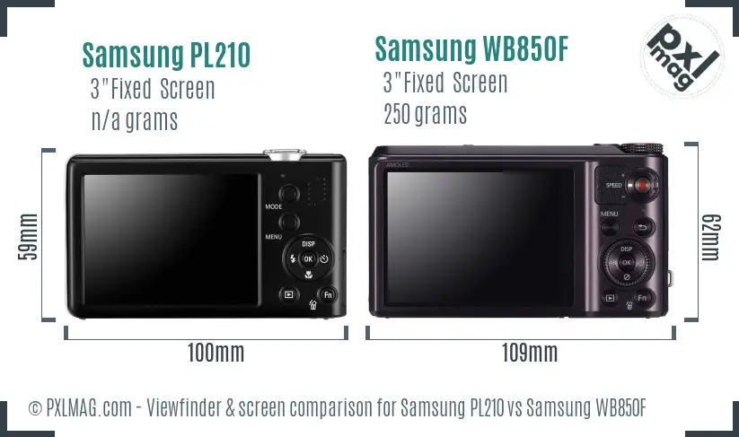 Samsung PL210 vs Samsung WB850F Screen and Viewfinder comparison