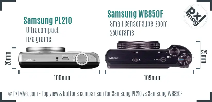 Samsung PL210 vs Samsung WB850F top view buttons comparison