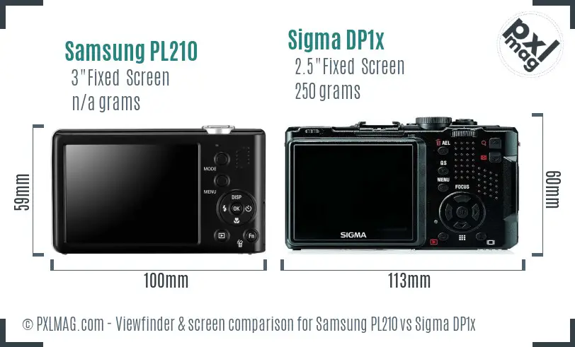 Samsung PL210 vs Sigma DP1x Screen and Viewfinder comparison