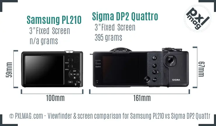 Samsung PL210 vs Sigma DP2 Quattro Screen and Viewfinder comparison