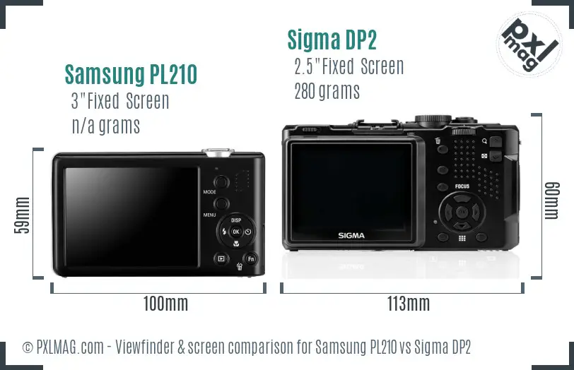 Samsung PL210 vs Sigma DP2 Screen and Viewfinder comparison